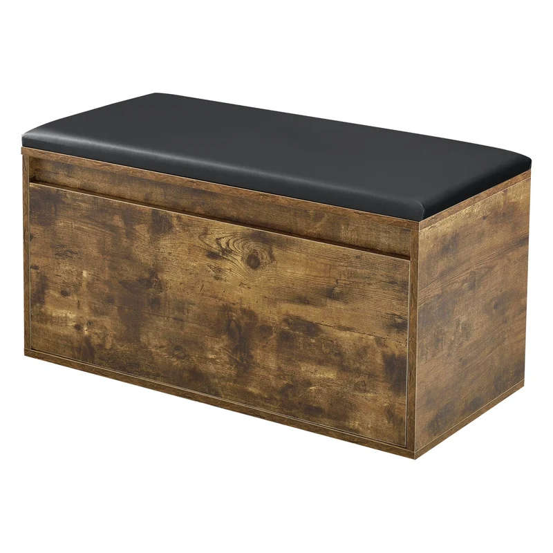 Banc à chaussures design avec tiroir meuble pour entrée avec siège rembourré range-chaussures stylé pour 3 paires panneau de particules pu synthétique 80 x 39 x 45 cm chêne foncé noir 03_0004680