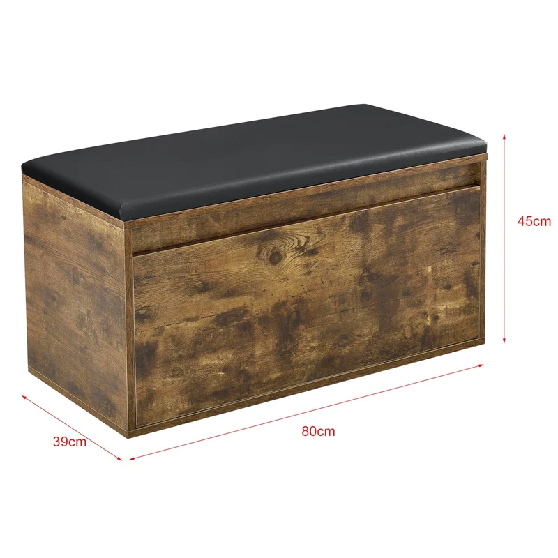 Banc à chaussures design avec tiroir meuble pour entrée avec siège rembourré range-chaussures stylé pour 3 paires panneau de particules pu synthétique 80 x 39 x 45 cm chêne foncé noir 03_0004680
