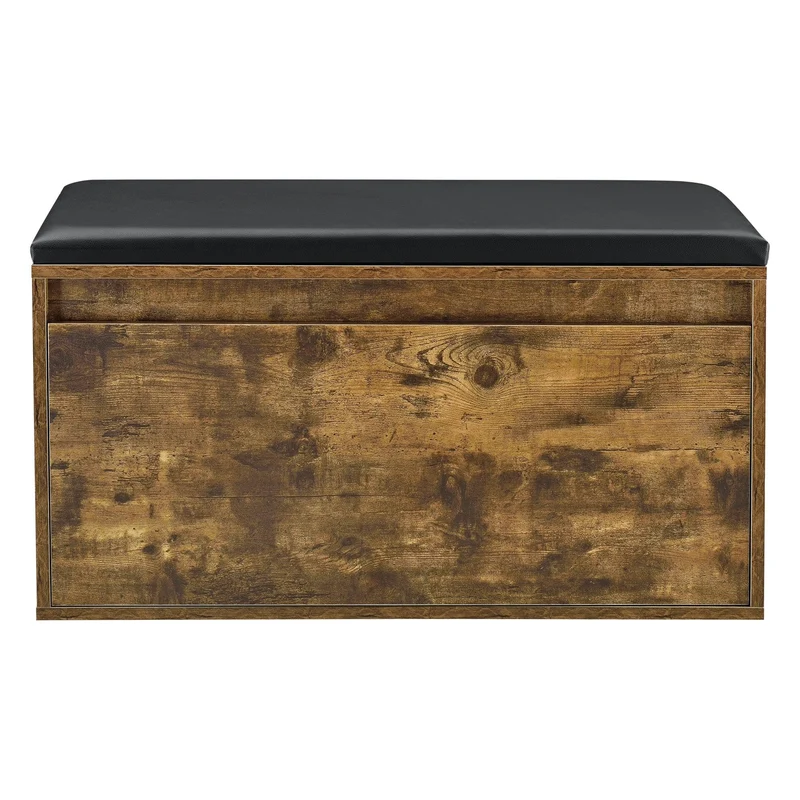 Banc à chaussures design avec tiroir meuble pour entrée avec siège rembourré range-chaussures stylé pour 3 paires panneau de particules pu synthétique 80 x 39 x 45 cm chêne foncé noir 03_0004680