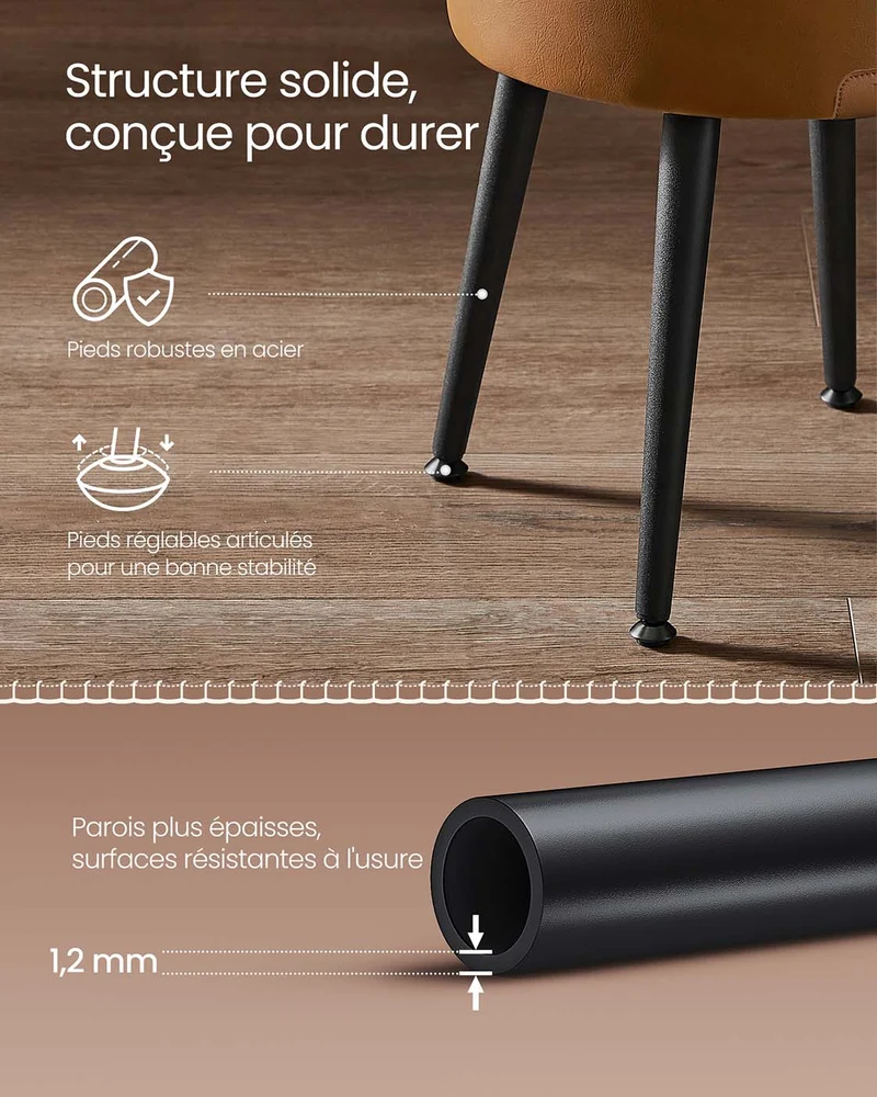 Pouf de rangement tabouret de coiffeuse PU avec coutures moderne mi-siècle tabouret de rangement rond avec pieds en acier capacité 150 kg marron 12_0005360
