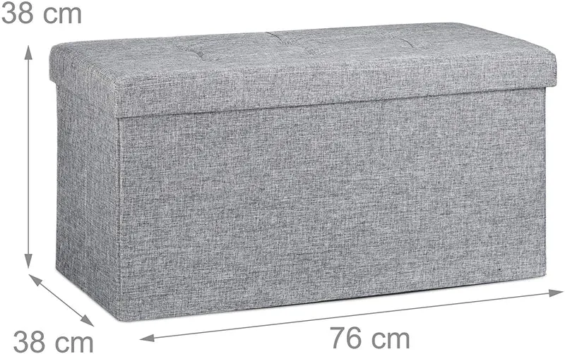 Tabouret banquette pouf de rangement pliant coffre repose-pieds 76 cm lin gris 13_0002337_4