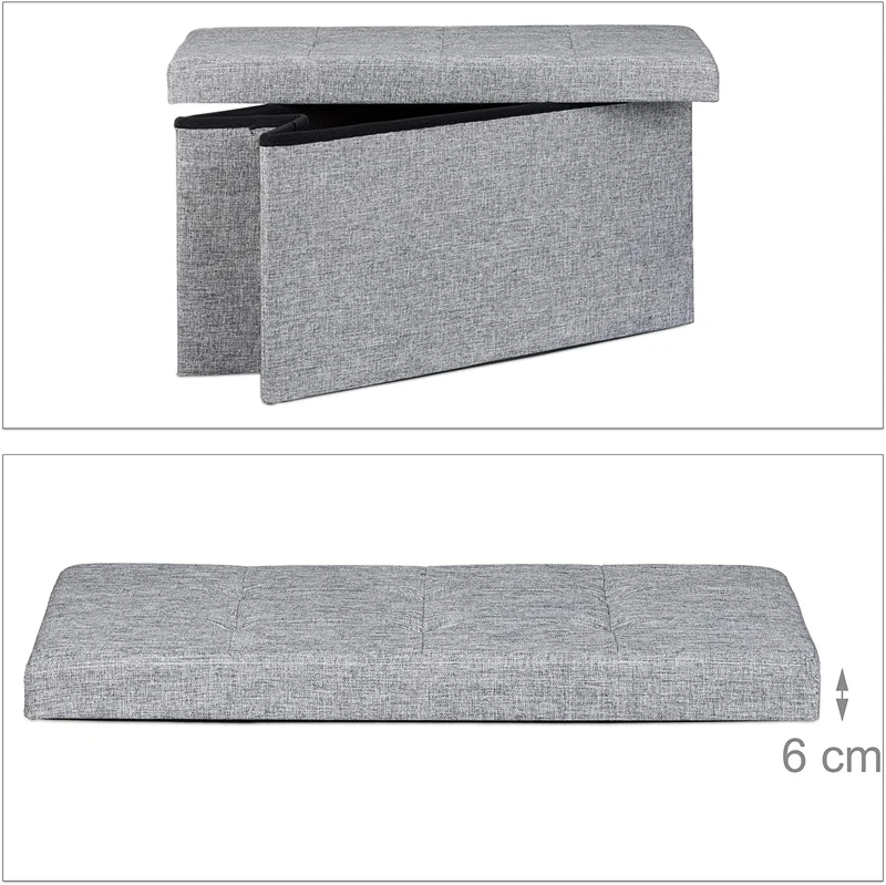 Tabouret banquette pouf de rangement pliant coffre repose-pieds 76 cm lin gris 13_0002337_4