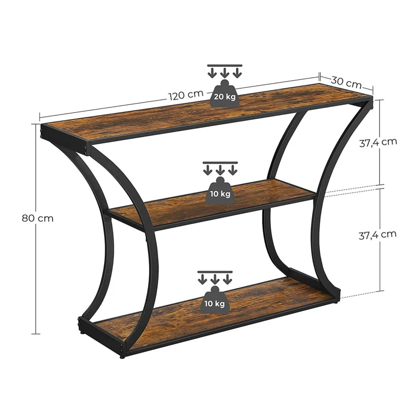 Table console table d'entrée pieds courbés dessus de table allongé pour salon couloir chambre style industriel 120 cm marron rustique et noir 12_0002973