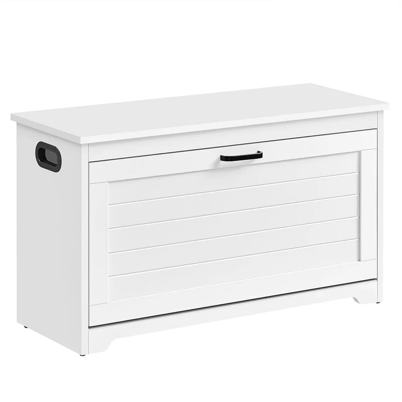 Meuble à chaussures pour entrée avec porte pliante séparateur 80 x 30 x 46 cm intérieur réglable avec poignées latérales découpées blanc 12_0006375