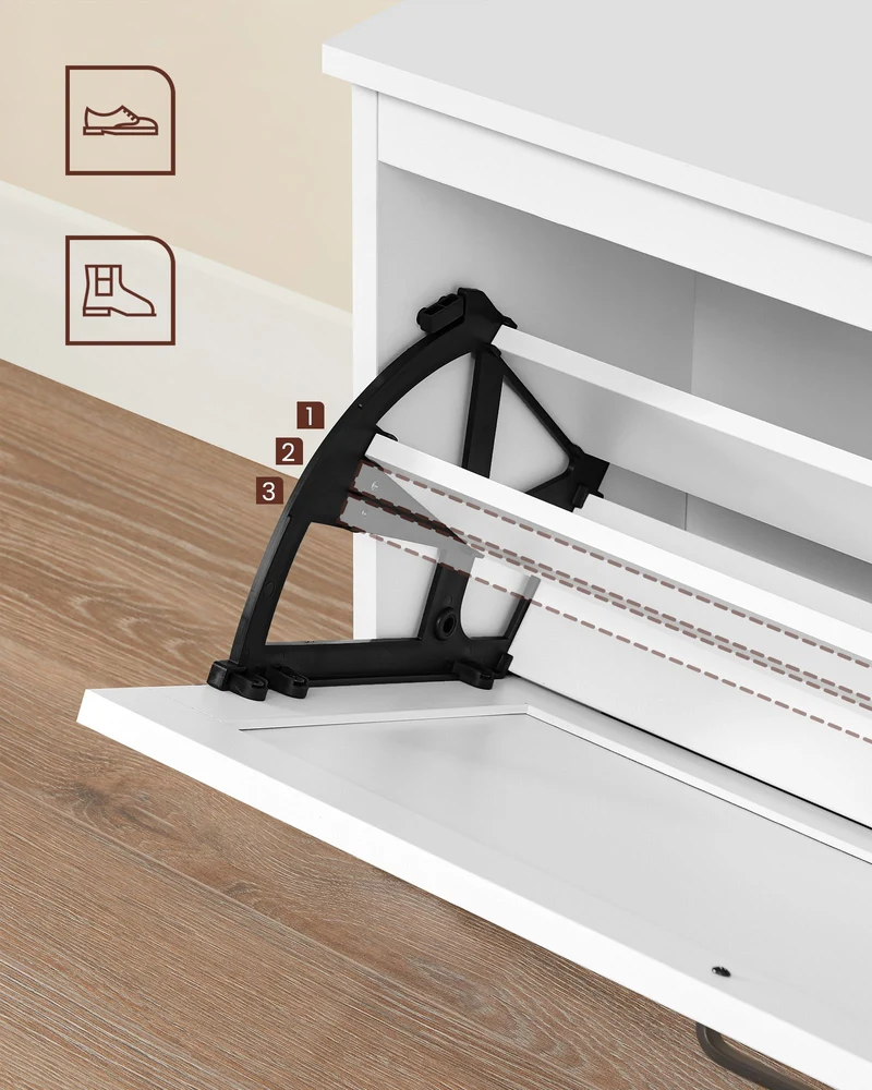 Meuble à chaussures pour entrée avec porte pliante séparateur 80 x 30 x 46 cm intérieur réglable avec poignées latérales découpées blanc 12_0006375