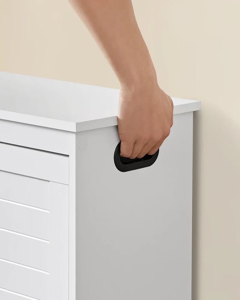 Meuble à chaussures pour entrée avec porte pliante séparateur 80 x 30 x 46 cm intérieur réglable avec poignées latérales découpées blanc 12_0006375