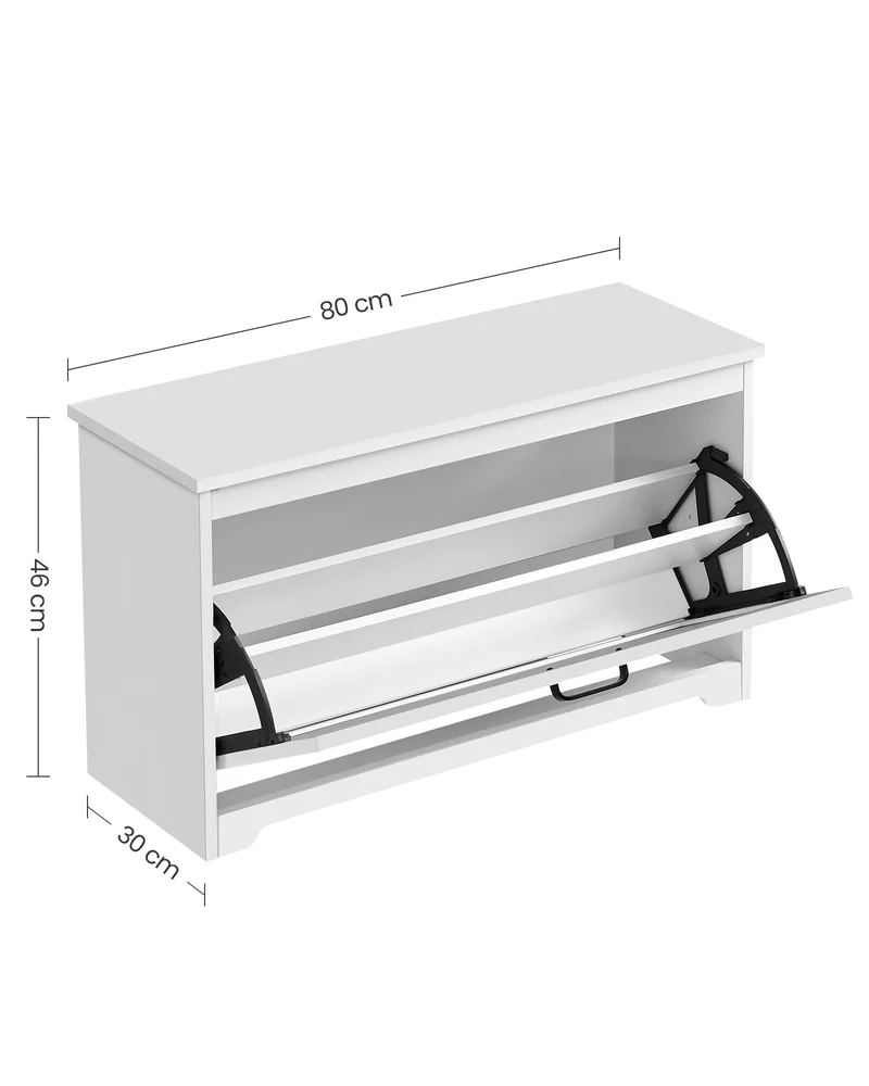 Meuble à chaussures pour entrée avec porte pliante séparateur 80 x 30 x 46 cm intérieur réglable avec poignées latérales découpées blanc 12_0006375