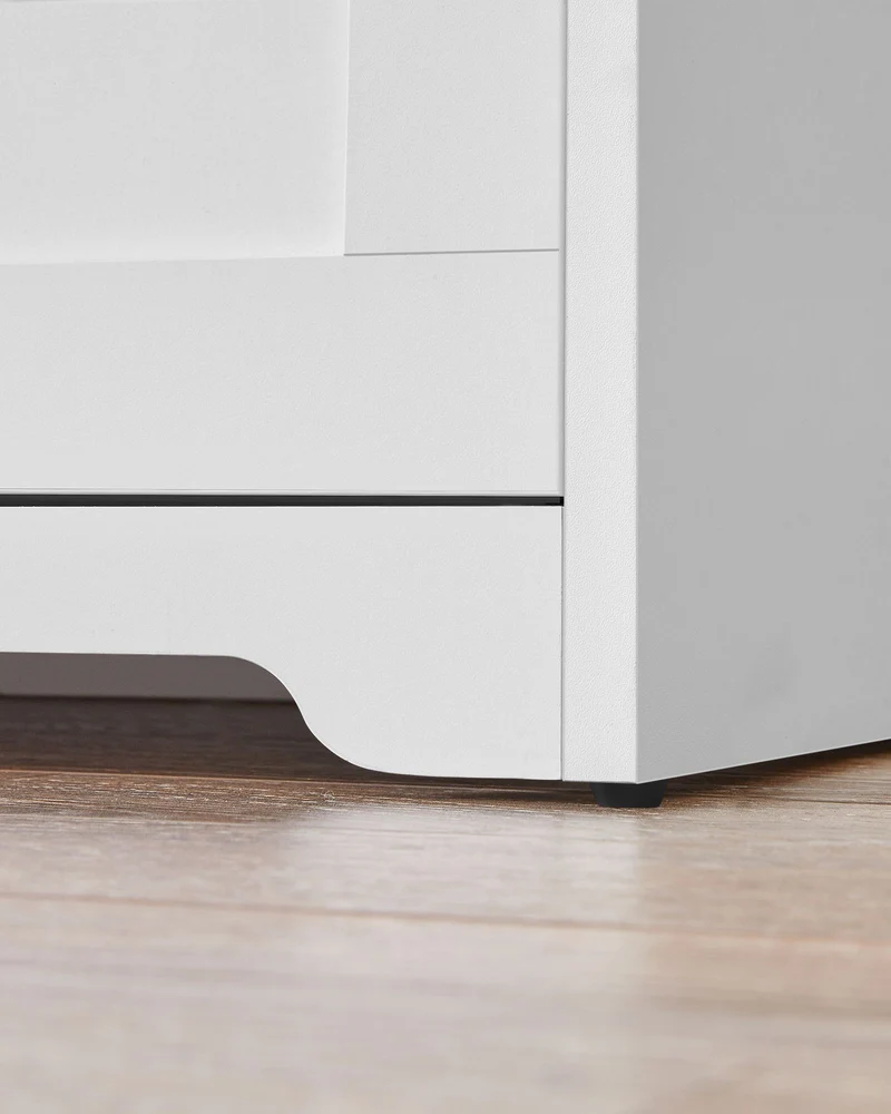 Meuble à chaussures pour entrée avec porte pliante séparateur 80 x 30 x 46 cm intérieur réglable avec poignées latérales découpées blanc 12_0006375
