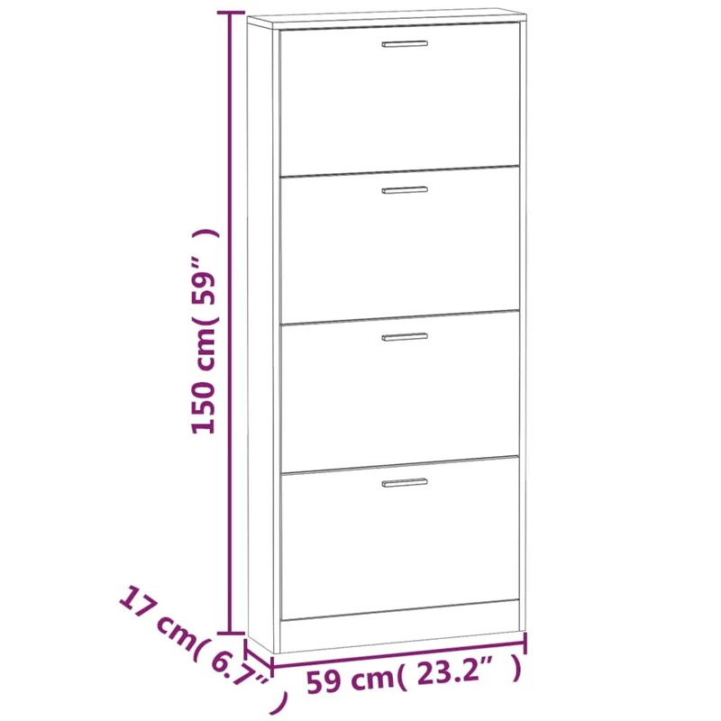 Armoire à chaussures range chaussures rangement meuble entrée couloir salon 59 x 17 x 150 cm bois d'ingénierie noir 02_0021983