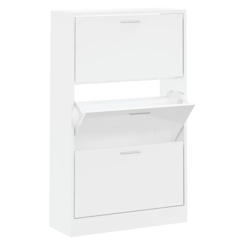 Armoire à chaussures range chaussures rangement meuble entrée couloir salon brillant 63 x 24 x 103 cm bois ingénierie blanc 02_0021310