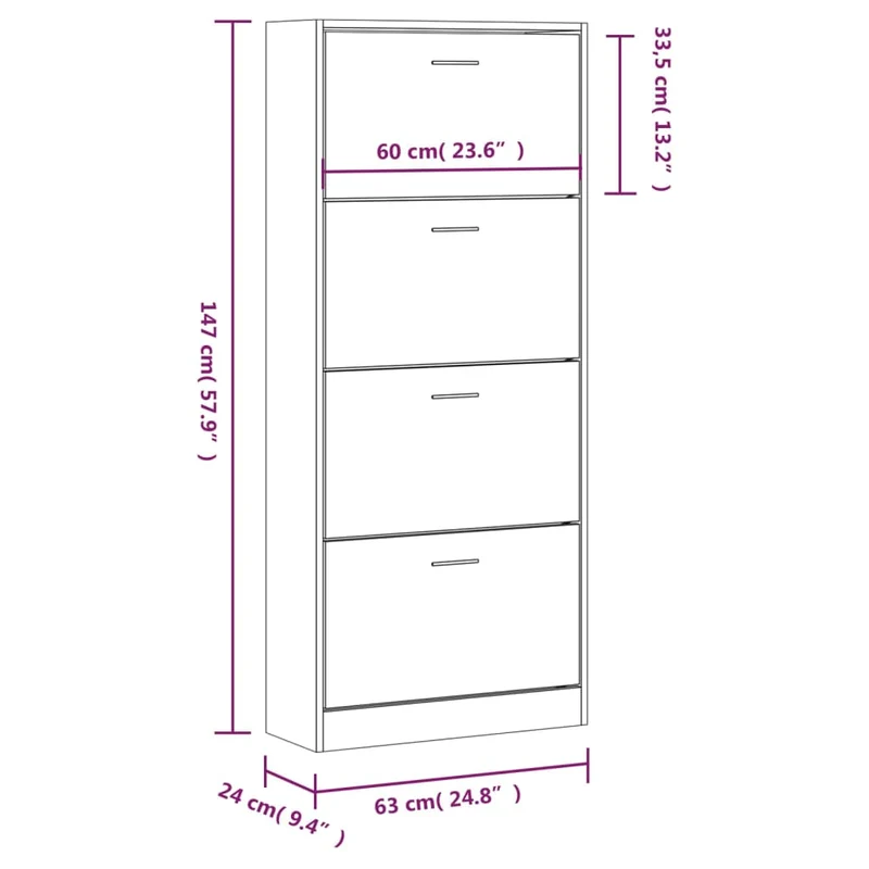 Armoire à chaussures range chaussures rangement meuble entrée couloir salon sonoma 63 x 24 x 147 cm bois d'ingénierie brun 02_0021722