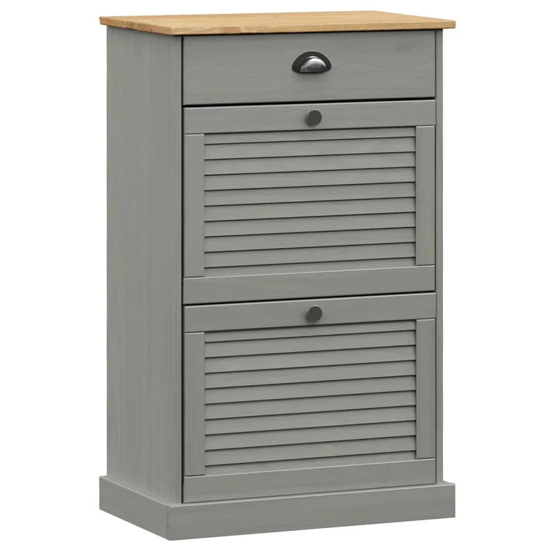 Armoire à chaussures range chaussures rangement meuble entrée couloir salon 60 x 35 x 96 cm bois massif de pin gris 02_0022115