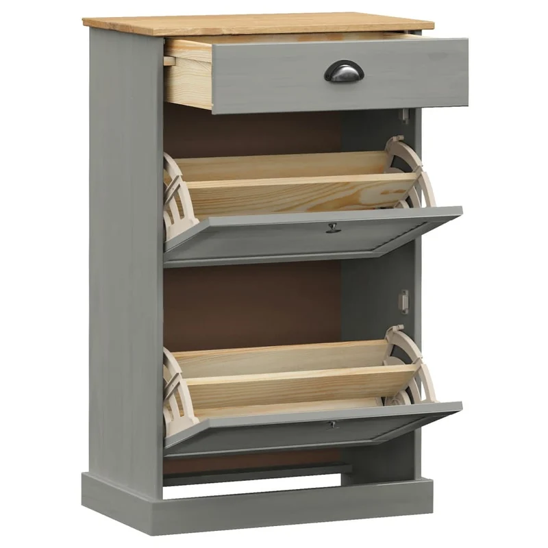 Armoire à chaussures range chaussures rangement meuble entrée couloir salon 60 x 35 x 96 cm bois massif de pin gris 02_0022115
