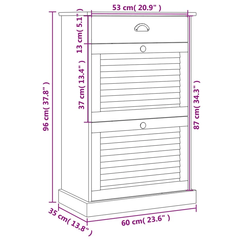 Armoire à chaussures range chaussures rangement meuble entrée couloir salon 60 x 35 x 96 cm bois massif de pin gris 02_0022115