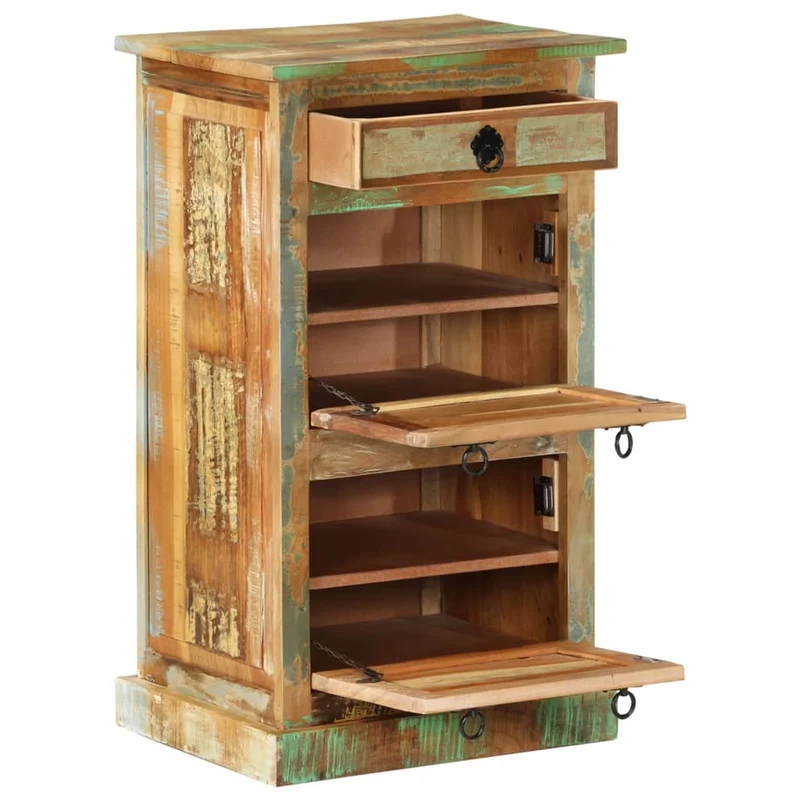 Armoire à chaussures range chaussures rangement meuble entrée couloir salon 4 couches avec tiroir bois de récupération multicolore 02_0021353