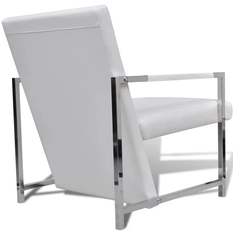 Fauteuil chaise siège lounge design club sofa salon avec pieds chromés synthétique blanc 1102047/3