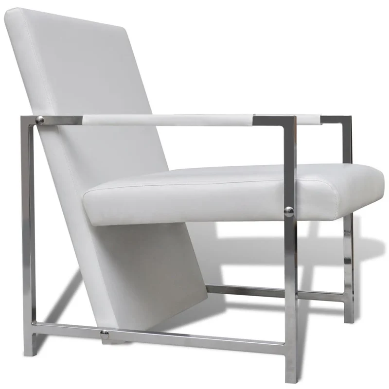 Fauteuil chaise siège lounge design club sofa salon avec pieds chromés synthétique blanc 1102047/3