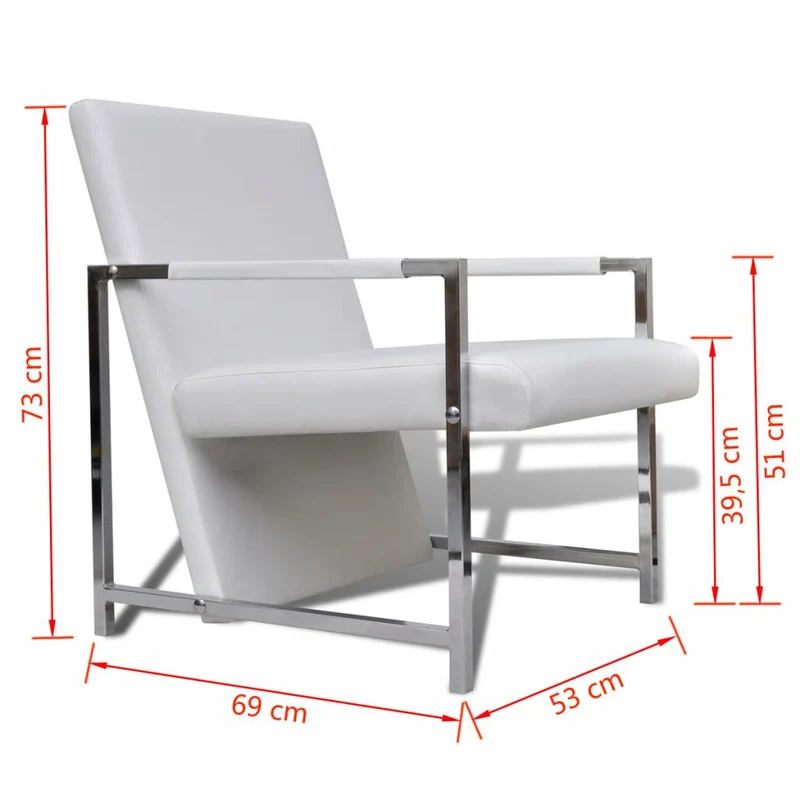 Fauteuil chaise siège lounge design club sofa salon avec pieds chromés synthétique blanc 1102047/3