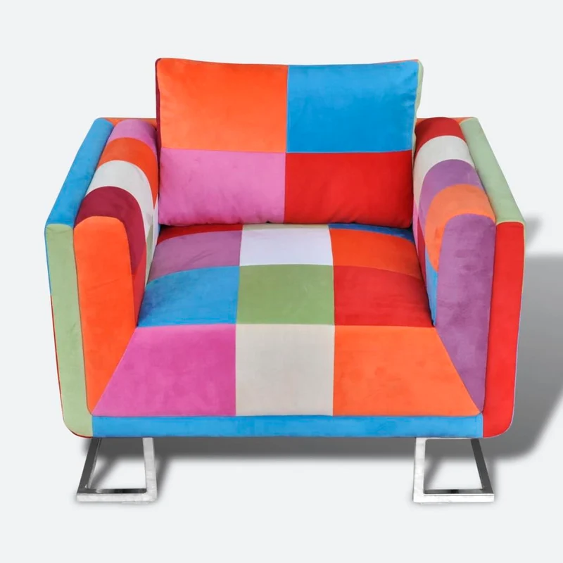 Fauteuil chaise siège lounge design club sofa salon cube avec de patchwork chrome tissu 1102040/3