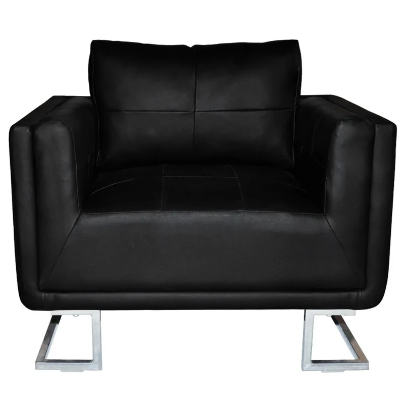 Fauteuil chaise siège lounge design club sofa salon cube avec pieds chromés cuir synthétique noir 1102044/3