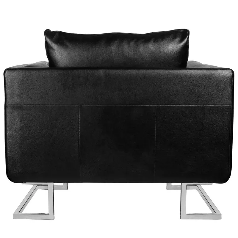 Fauteuil chaise siège lounge design club sofa salon cube avec pieds chromés cuir synthétique noir 1102044/3