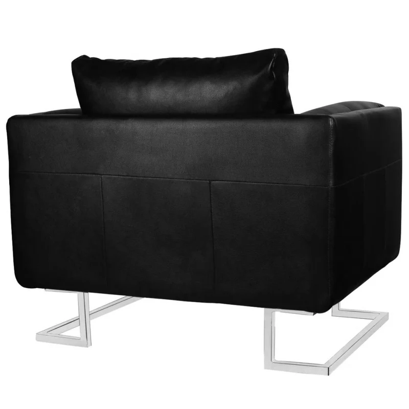 Fauteuil chaise siège lounge design club sofa salon cube avec pieds chromés cuir synthétique noir 1102044/3