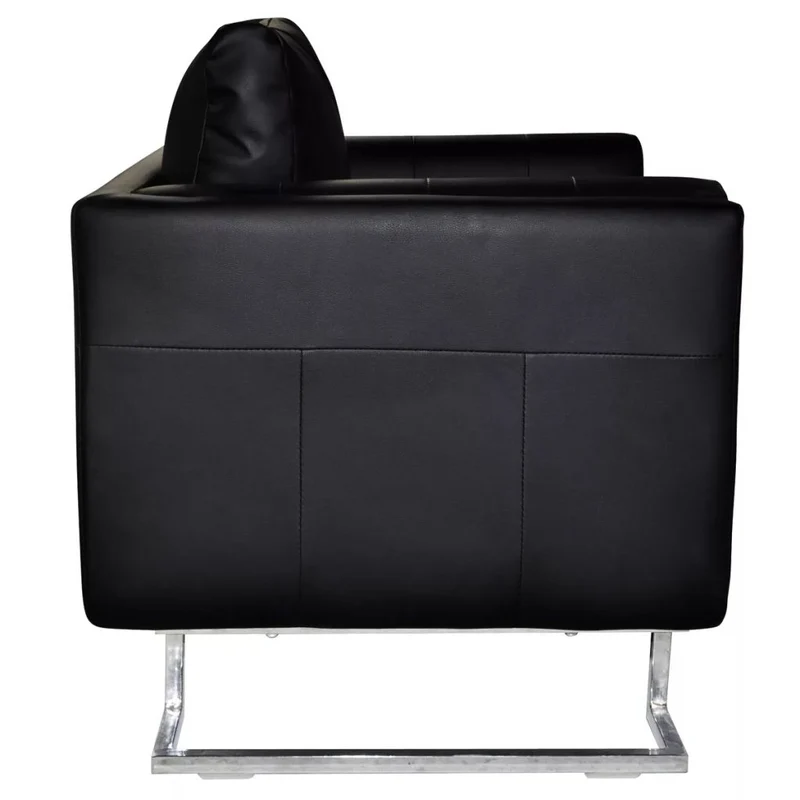 Fauteuil chaise siège lounge design club sofa salon cube avec pieds chromés cuir synthétique noir 1102044/3