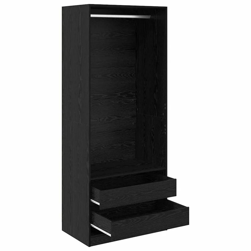 Armoire moderne de rangement 80 x 50 x 203 cm avec 2 tiroirs style minimaliste en bois d'ingénierie chêne noir 02_0056114