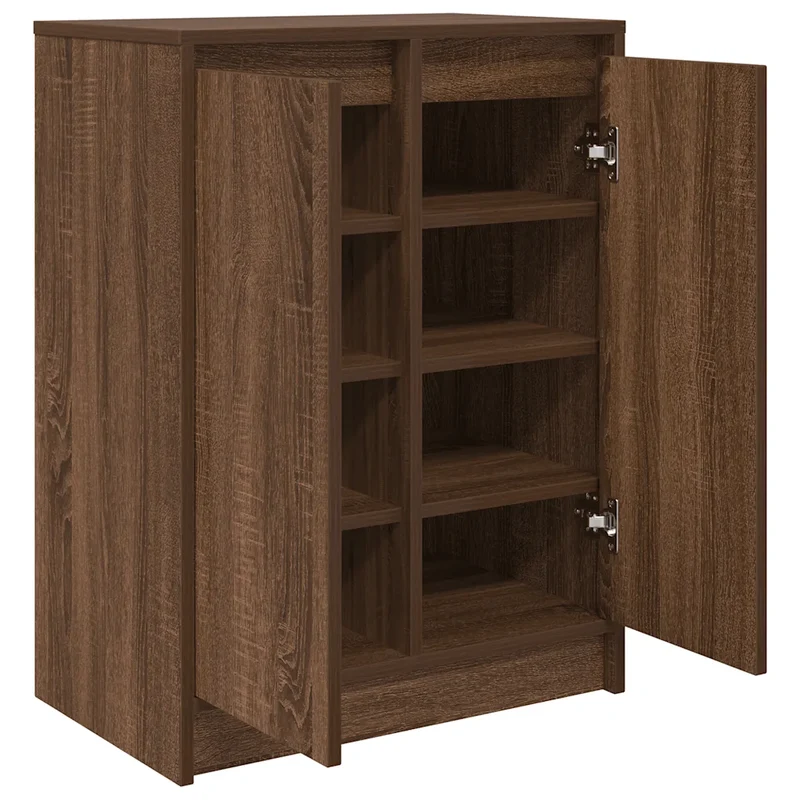 Armoire à chaussures chêne marron 57 x 34 x 76 cm avec portes espace de rangement contemporain en bois d'ingénierie marron 02_0051775