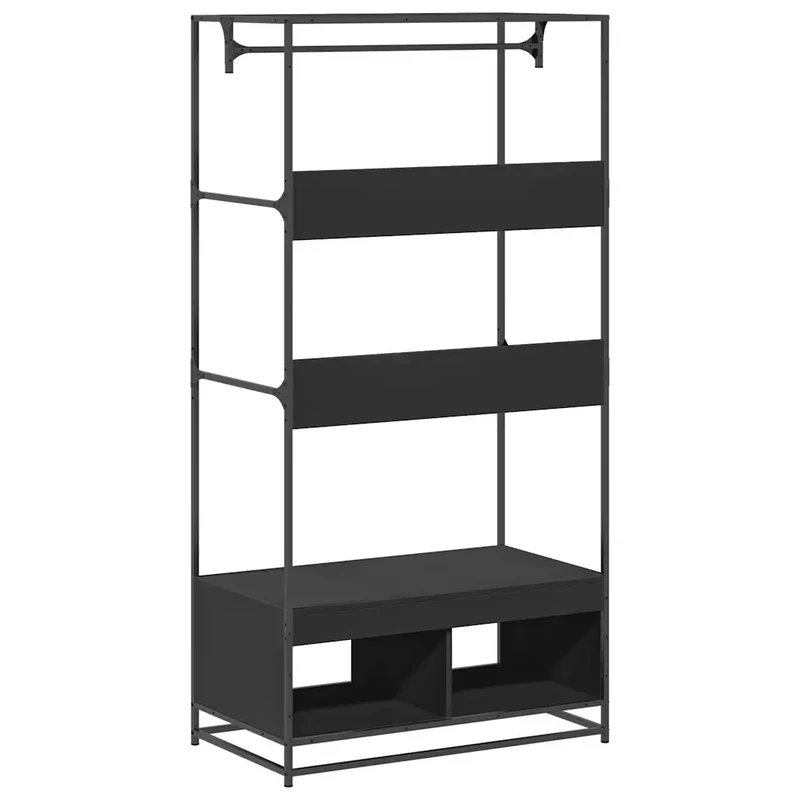 Armoire en bois d’ingénierie design industriel rangement 90 x 50 x 180 cm en métal noir 02_0049676
