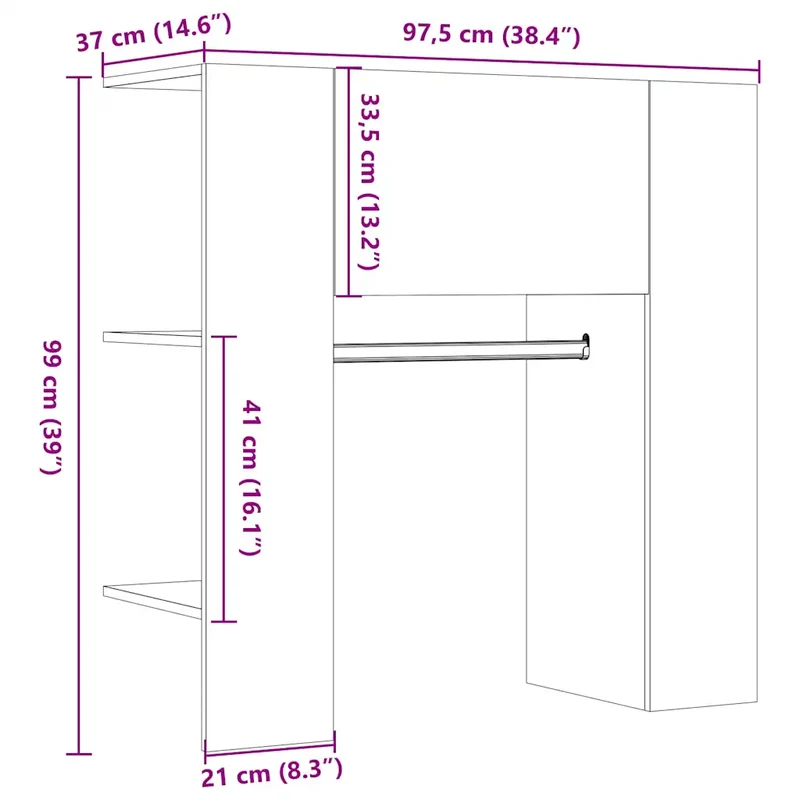 Armoire de couloir classique économiseur d'espace rangement 97 x 37 x 99 cm en bois d'ingénierie vieux bois 02_0051015