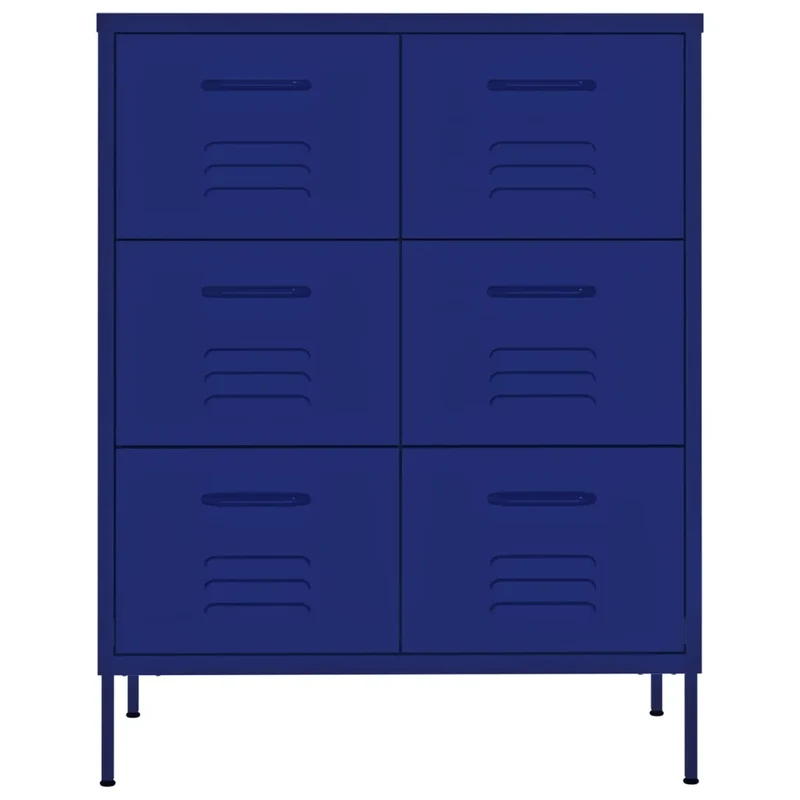 Armoire à tiroirs rangement 80 x 35 x 101 cm 6 tiroirs glissières en acier bleu marine 02_0046836