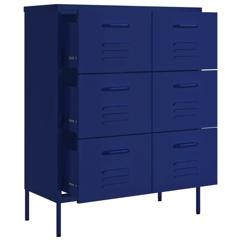 Armoire à tiroirs rangement 80 x 35 x 101 cm 6 tiroirs glissières en acier bleu marine 02_0046836