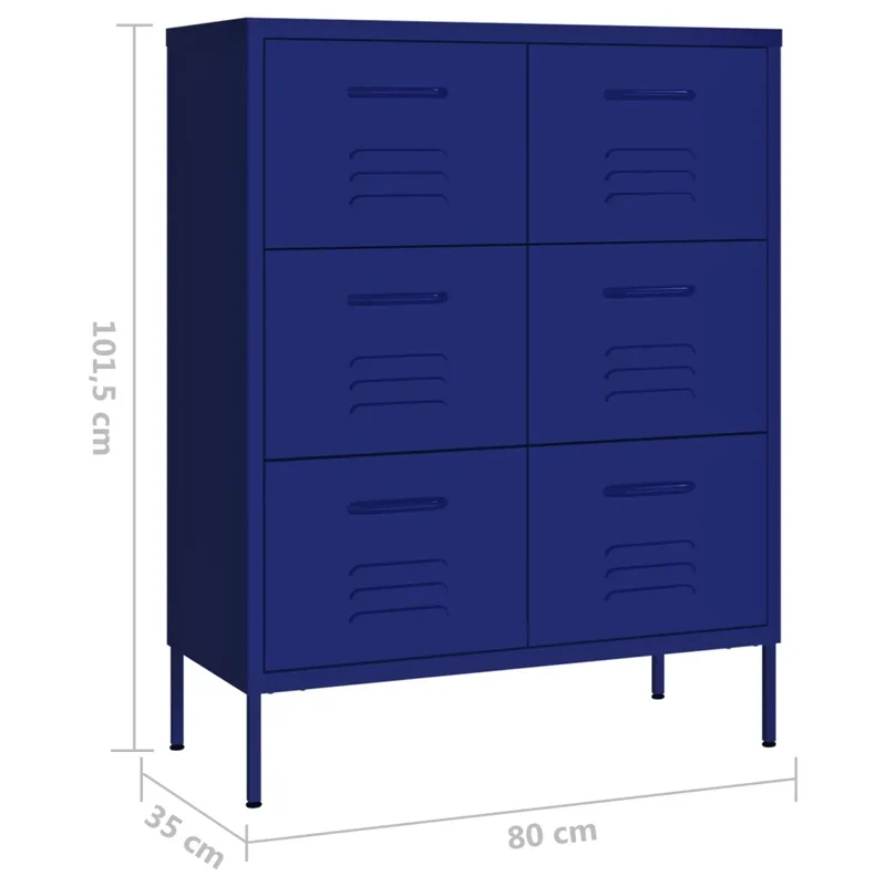 Armoire à tiroirs rangement 80 x 35 x 101 cm 6 tiroirs glissières en acier bleu marine 02_0046836