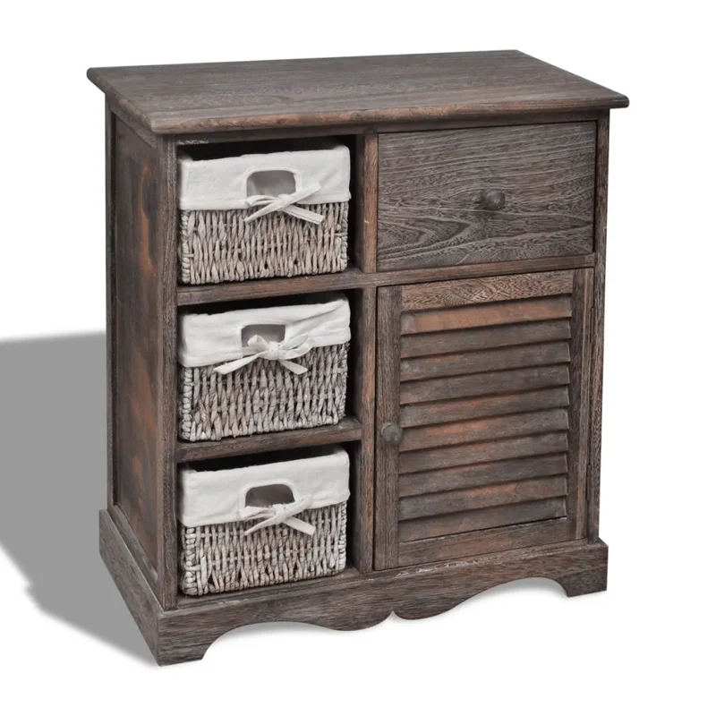Armoire en bois avec 3 paniers design campagnard rangement chambre 60 x 30 x 63 cm en bois marron 02_0046227