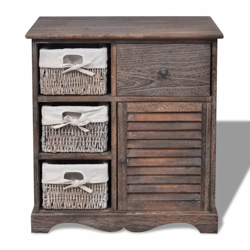 Armoire en bois avec 3 paniers design campagnard rangement chambre 60 x 30 x 63 cm en bois marron 02_0046227