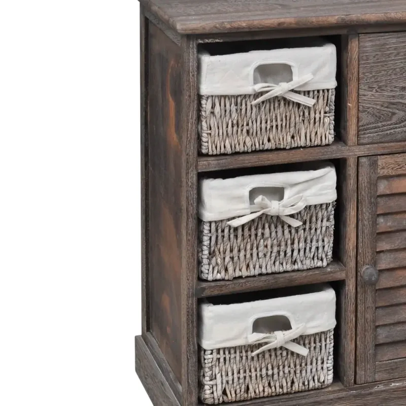 Armoire en bois avec 3 paniers design campagnard rangement chambre 60 x 30 x 63 cm en bois marron 02_0046227