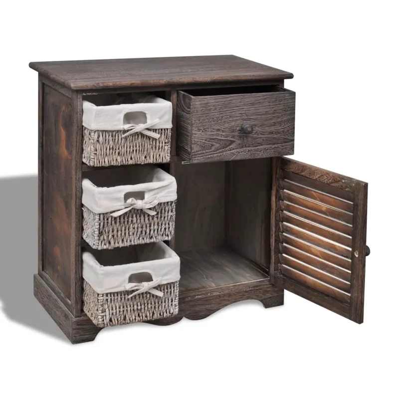 Armoire en bois avec 3 paniers design campagnard rangement chambre 60 x 30 x 63 cm en bois marron 02_0046227