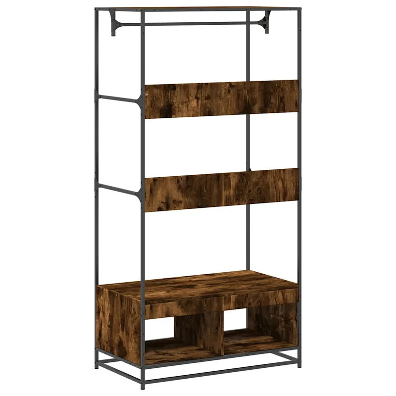 Armoire en bois d'ingénierie chêne fumé 90 x 50 x 180 cm design industriel espace de rangement pratique en bois d'ingénierie chêne fumé 02_0049678