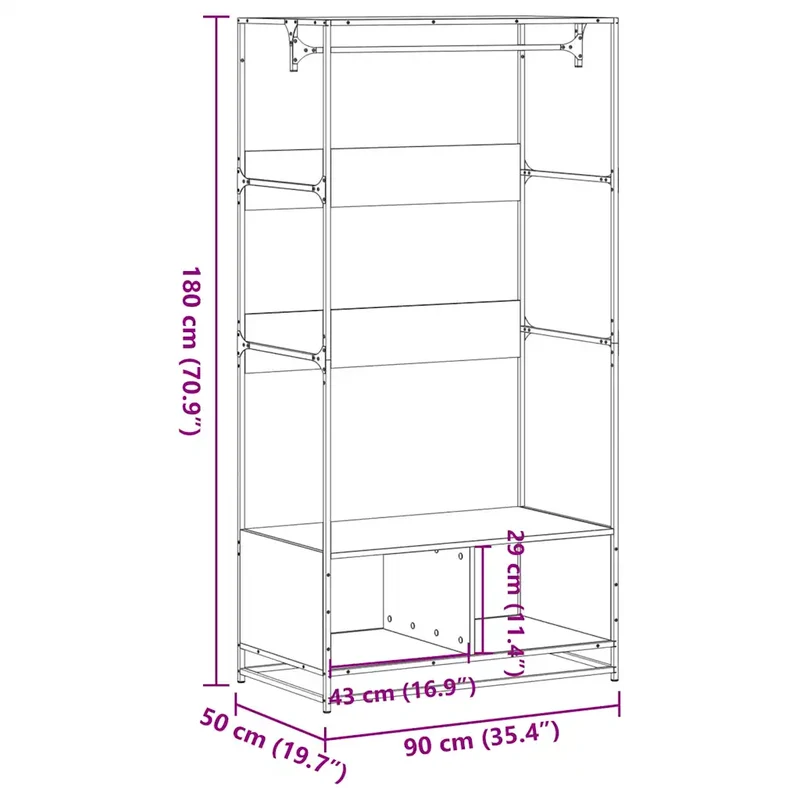 Armoire en bois d'ingénierie chêne fumé 90 x 50 x 180 cm design industriel espace de rangement pratique en bois d'ingénierie chêne fumé 02_0049678