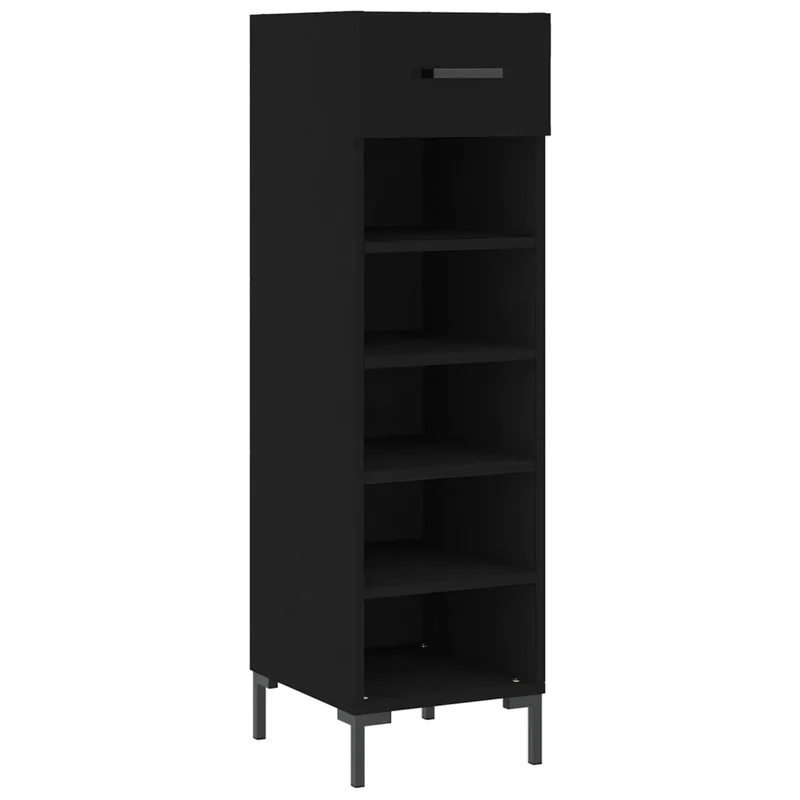Armoire à chaussures noire 30 x 35 x 105 cm avec tiroir et pieds en fer style industriel en bois d'ingénierie noir 02_0048737