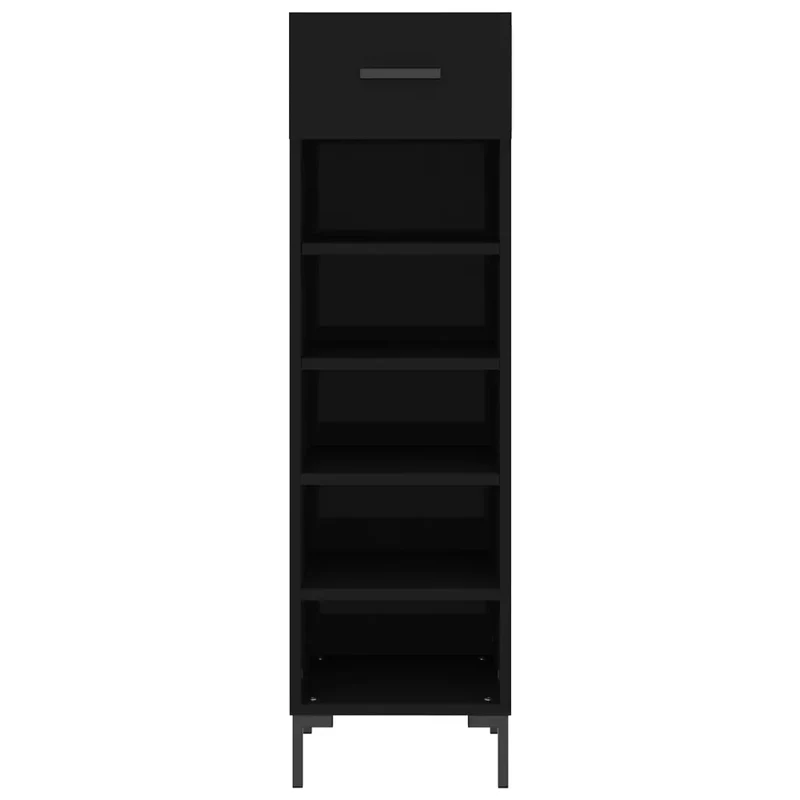 Armoire à chaussures noire 30 x 35 x 105 cm avec tiroir et pieds en fer style industriel en bois d'ingénierie noir 02_0048737