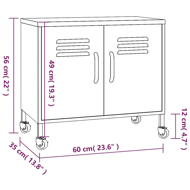 Armoire de rangement mobile avec étagère réglable 60 x 35 x 56 cm style contemporain finition orange en acier 02_0046897