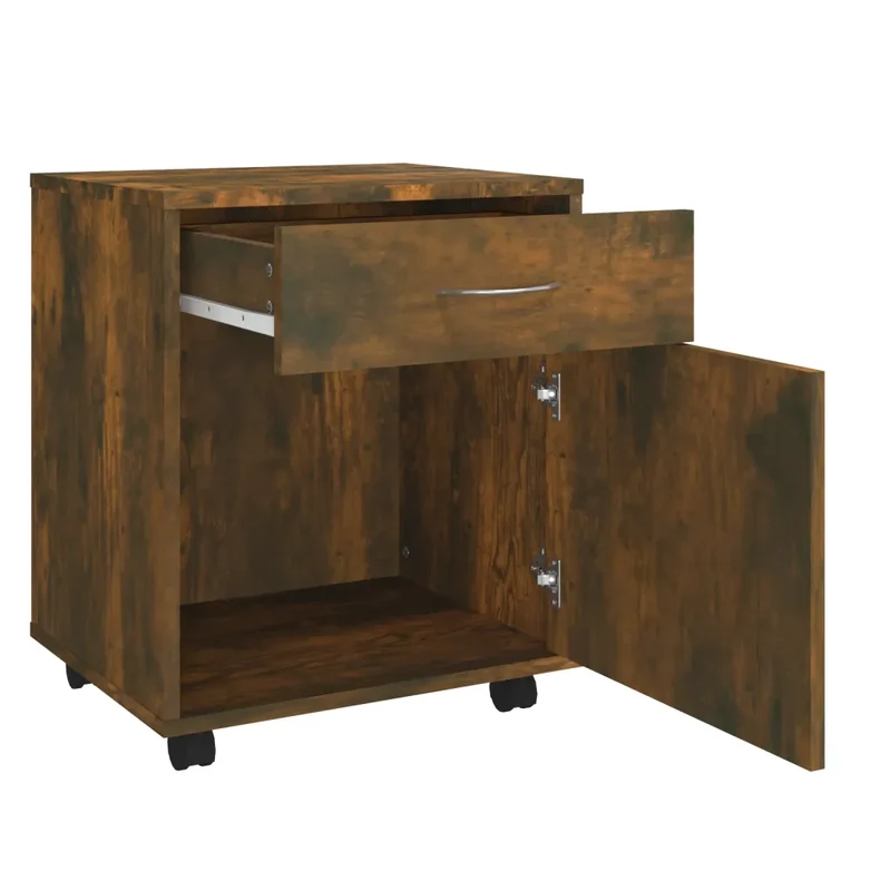 Armoire roulante pratique avec tiroir 45 x 38 x 54 cm style contemporain en bois d'ingénierie chêne fumé 02_0048253