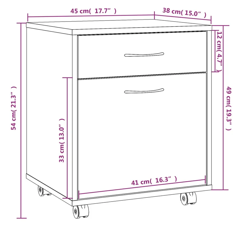 Armoire roulante pratique avec tiroir 45 x 38 x 54 cm style contemporain en bois d'ingénierie chêne fumé 02_0048253