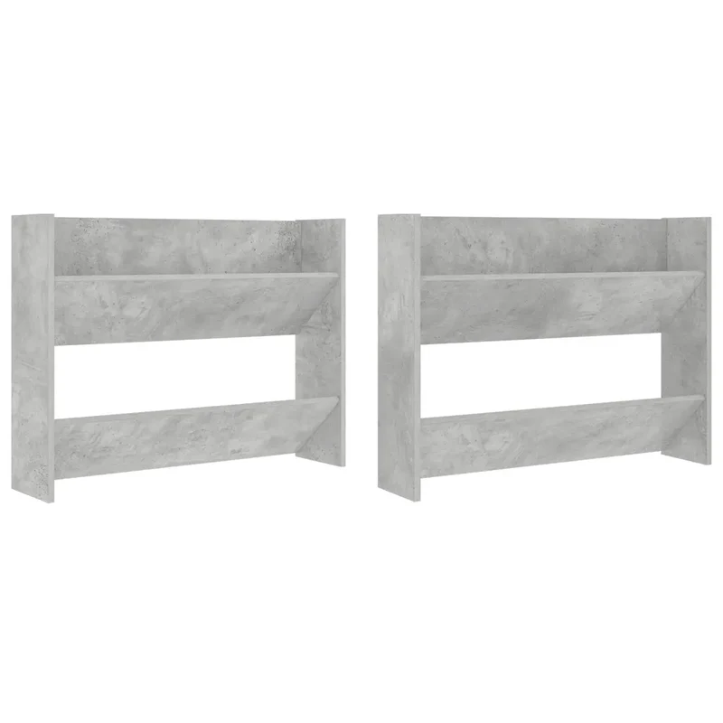 Lot de 2 armoires à chaussures murales modernes 80 x 18 x 60 cm en aggloméré gris béton 02_0047893