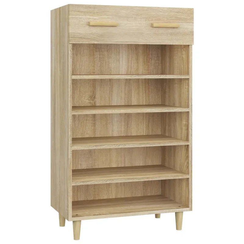 Armoire à chaussures scandinave minimaliste 60 x 35 x 105 cm stockage optimisé ambiance cosy en bois d'ingénierie chêne sonoma 02_0048041