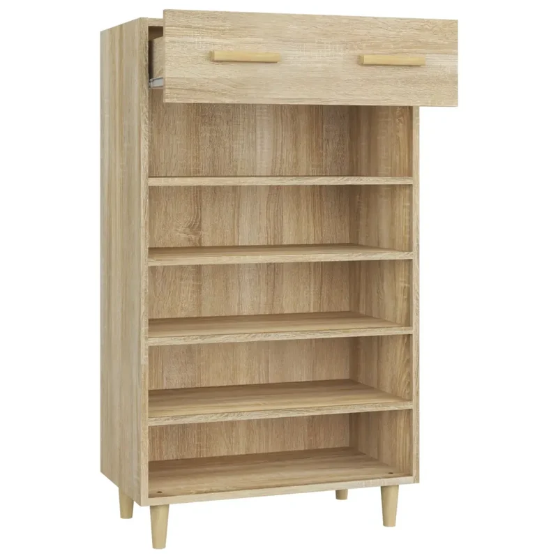 Armoire à chaussures scandinave minimaliste 60 x 35 x 105 cm stockage optimisé ambiance cosy en bois d'ingénierie chêne sonoma 02_0048041