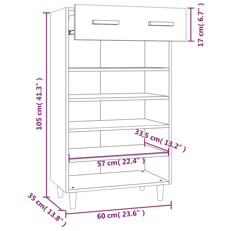 Armoire à chaussures scandinave minimaliste 60 x 35 x 105 cm stockage optimisé ambiance cosy en bois d'ingénierie chêne sonoma 02_0048041