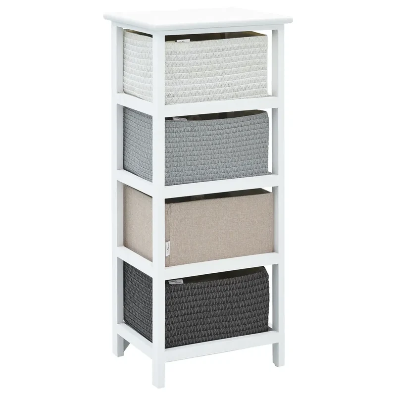 Armoire de rangement avec 4 tiroirs pratique style rustique pour hall 35 x 27 x 86 cm en bois blanc 02_0046276
